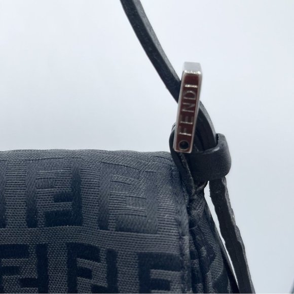 Fendi Zucchino Monogram Logo Baguette Mini Shoulder Bag Black Silver Hardware - Picture 12 of 14